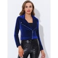 thumbnail image 3 of Chaqueta de motociclista con cuello de solapa y cremallera de terciopelo para mujer Azul Real L, 3 of 5