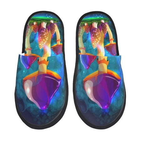 

Fuzoiu Magic Mushrooms Fireflies Print Unisex Furry Slippers Plush Indoor Shoes Trendy House Slippers Anti-Skid EVA Sole House Shoes for Home Office and Travel -Medium