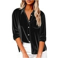 thumbnail image 5 of Diufon Velvet Shirts for Women Plus Size Long Sleeve Lapel Button Down Jackets Casual Loose Tops with Pocket, 5 of 9