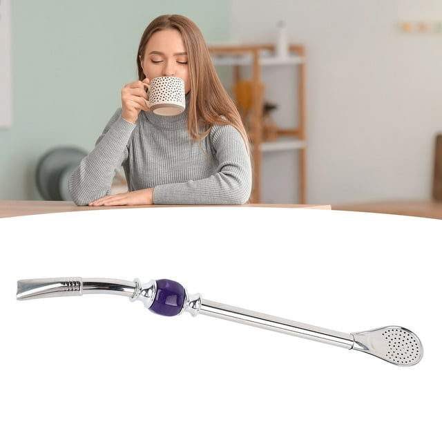 Pajitas de cuchara con filtro para beber cuchara con filtro de pajita mezcladora perla púrpura reutilizable para el hogar ANGGREK Otros