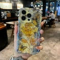 thumbnail image 6 of Case for iPhone 15 Pro Max , Colorful Oil Painting Flower Case with Phone Grip Pretty Glossy Wave Cover Cute Floral Phone Finger Strap Stand Shell for Women Girl With Stylus Pen, Yellow Rose, 6 of 6