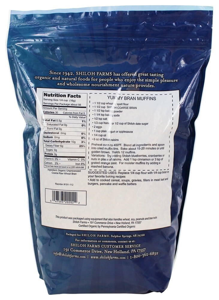 Shiloh Farms Organic Unprocessed Coarse Wheat Bran 32 Oz Walmart Com Walmart Com