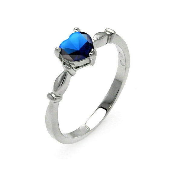 Rhodium Plated 925 Sterling Silver Heart Blue September Ring Band CZ Jewelry Female Size 5