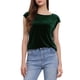 thumbnail image 4 of Blusa de terciopelo INSPIRE CHIC para mujer, con mangas cortas, básica, de cuello redondo, para oficina y casual, talla XS, verde oscuro, 4 of 6