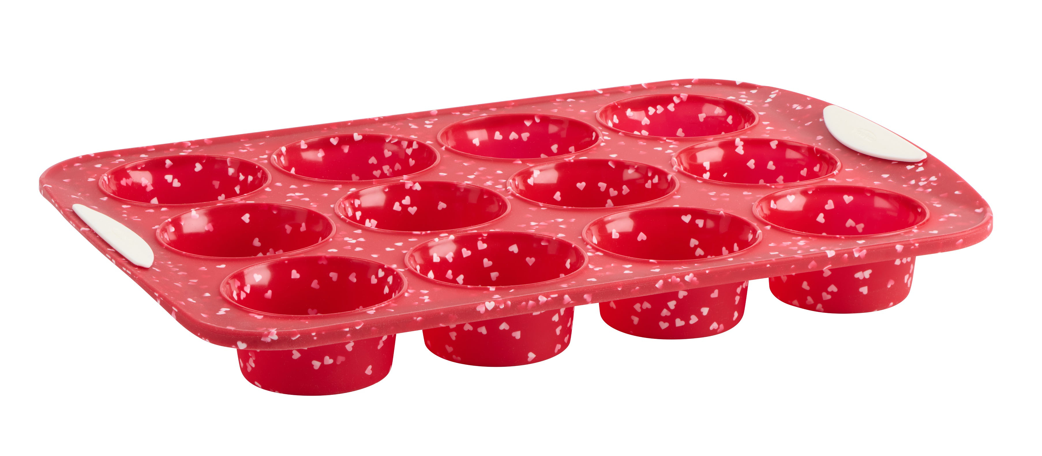 Trudeau Silicone Muffin Pan, Patented Structure Silicone, Red Heart  Confetti, 12 Count