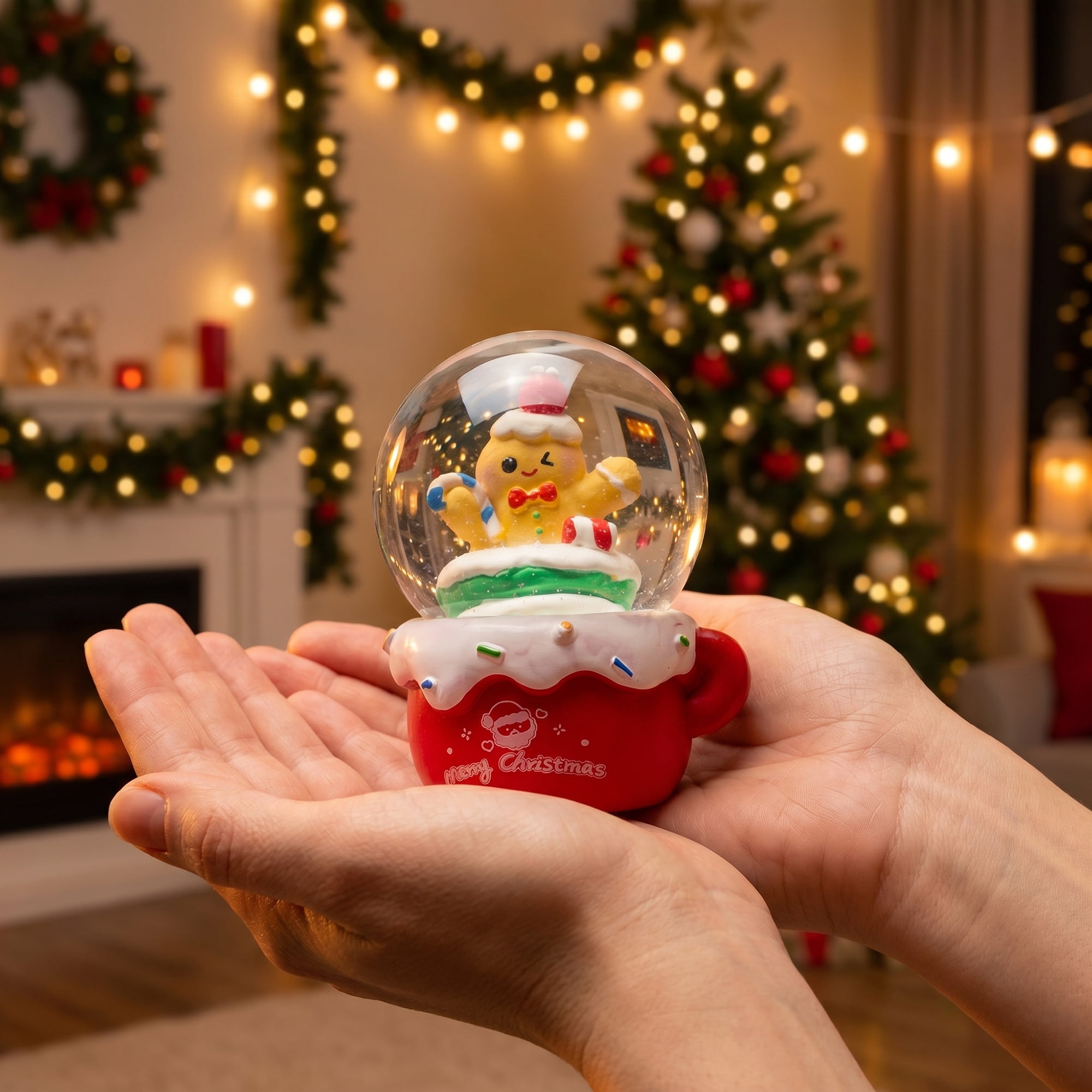 Unique Bargains Crystal Ball Shatterproof LED Glitter Snow Globe Red I 2.6" x 2.6" x 3.7"