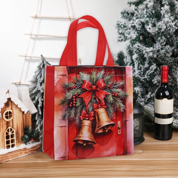Outoloxit Christmas Non Woven Gift Bag 9x8 Inch Reusable for Holiday Shopping Decor and Party Favors