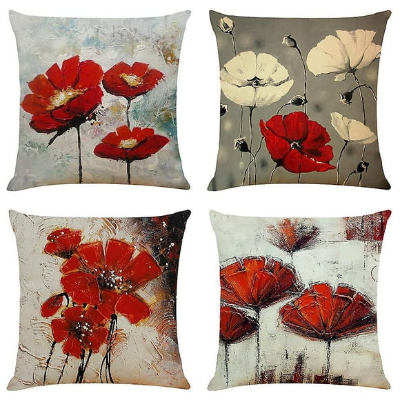 Dww-housse De Coussin Art Flower 45,7 X 45,7 Cm Lot De 4 Housses De Coussin Fleur Rouge 45 Cm X 45 Cm Bohme Lin Carr Housse De Coussin Salon Canap Can
