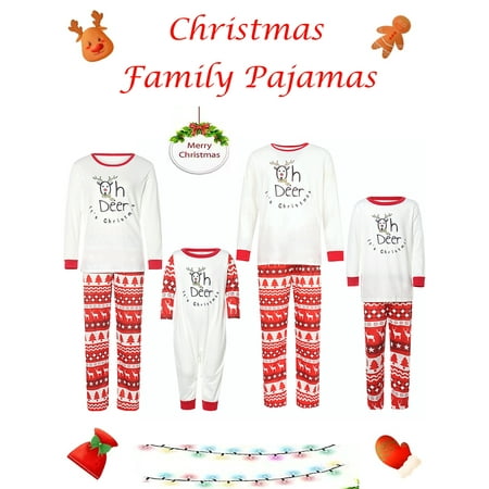 

Christmas Family Pajamas Matching Set Long Sleeve Pullover Tops Casual Pants Cute Elk Plaid Print 2pcs Sleepwear