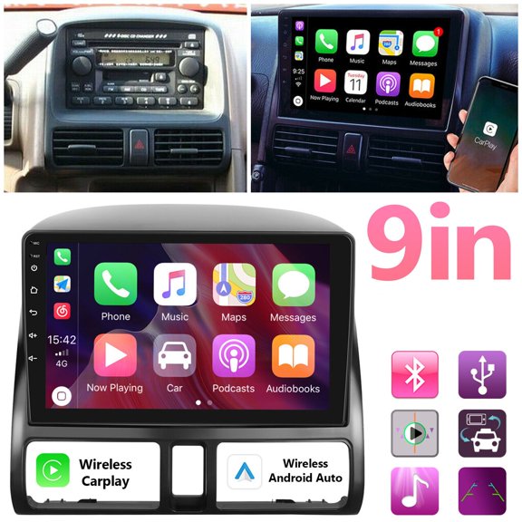 iSpchen 9in Android 13 Car Stereo Radio for Honda CRV 2001-2006 Built-in Wireless CarPlay Android Auto Bluetooth FM/RDS WiFi SWC GPS Navigation   AHD Backup Camera/Microphone