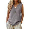 thumbnail image 6 of Women's Tops Tees Blouses Button Decor Loose Cotton Linen Summer Sleeveless Shirts Tank Tops for Women, 6 of 8