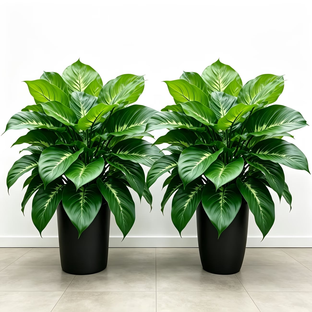 2 Large Realistic Artificial Green Plants Lifelike Tropical Style Lush Green Leaves Perfect for Indoor Outdoor Ground Decoration Home Garden Courtyard Durable Plastic Material No Maintenance Required