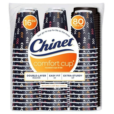 Chinet Comfort Cup 16 Ounce Insulated Cups and Lids 80 Count