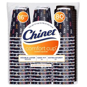 Chinet Comfort Cup 16 Ounce Insulated Cups and Lids 80 Count