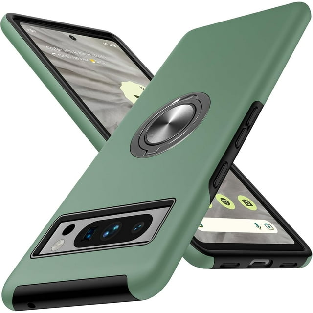 KOMI for Google Pixel 8 Pro Case, Slim Tough Rugged Shockproof Protective Pixel 8 Pro Phone Case with Metal Ring Kickstand for Google 8 Pro Case, Alpine Green