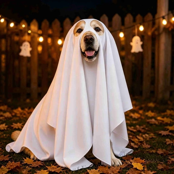 Halloween Ghost Dog Costume, White Soft Fabric Ghost‑Shaped Pet Cosplay Outfit 70×100cm, Funny Puppy Ghost Cloak for Holiday Party, Pet Photo‑Shoot