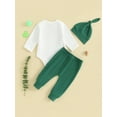 thumbnail image 3 of SUNSIOM Baby 3Pcs Irish Outfits Long Sleeve Romper + Shamrock Embroidery Pants + Hat Set Infant Clothes, 3 of 6