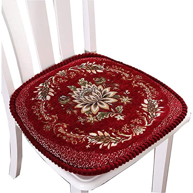 Namzi Cojines para sillas de cocina de estilo europeo, cojín floral con lazo, lavable, para comedor, sala de estar, cocina y oficina (rojo)
