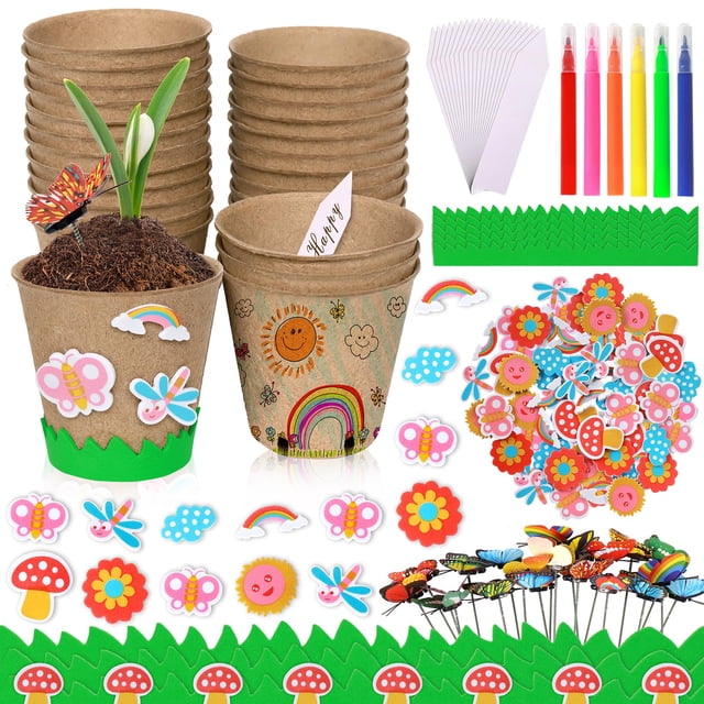 Kit de manualidades Aweyka Garden, paquete de 20 macetas de papel con pegatinas para niños
