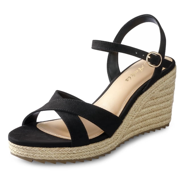 Sandalias con cuña Ankis, alpargata negra para mujer, tacón alto de 8 cm