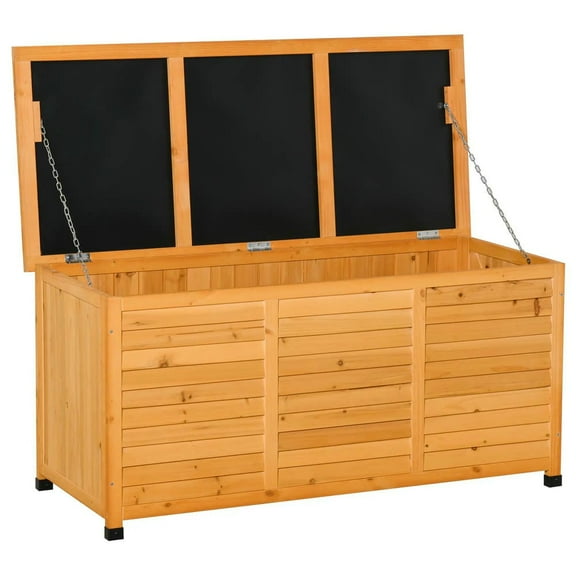 GVN 75 Gallon Wooden Deck Box, Outdoor Storage Container with Aerating Gap & Weather-Fighting Finish, Yellow