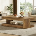 thumbnail image 5 of Finmind Rectangular Coffee Table for Living Room, 47.24-inch Farmhouse 2-Tier Accent Center Tea Cocktail Table with Storage, Brown, 5 of 9
