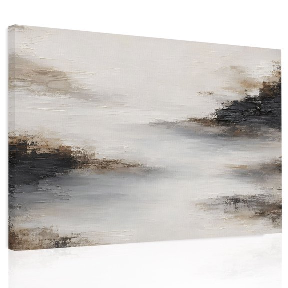 Misty River Flows Canvas Print Wall Art Abstract Brown White Oil Painting Landscape Wall Decor Modern Artwork Paintings Pictures for Living Room Stretched and Framed Ready to Hang - 12" x 16"