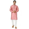 thumbnail image 5 of In-Sattva Men's Vertical Pleat Embroidered Banded Collar and Placket Kurta Tunic; Rose Pink; SM, 5 of 5