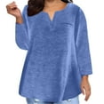 thumbnail image 1 of Yuyuzo Plus Size Tops for Women Long Sleeve Notch V Neck Solid Color Shirts Comfy Plain Basic Tees, 1 of 4