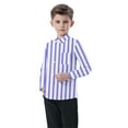 thumbnail image 4 of Oxford Dress Shirts for Boys Striped Long Sleeve Collared Button Up Shirt with Chest Pocket School Uniform (7-8 Years, Blue), 4 of 7