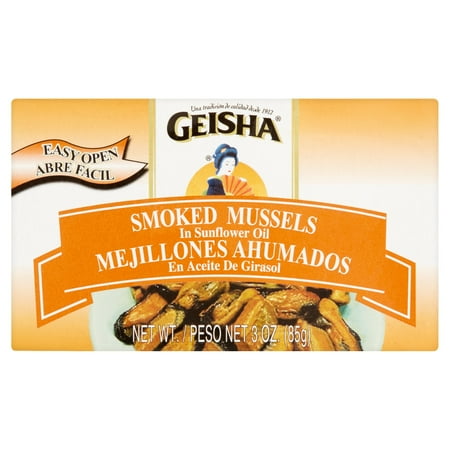 - (4 Pack) Geisha Smoked Mussels in Cottonseed Oil, 3 oz