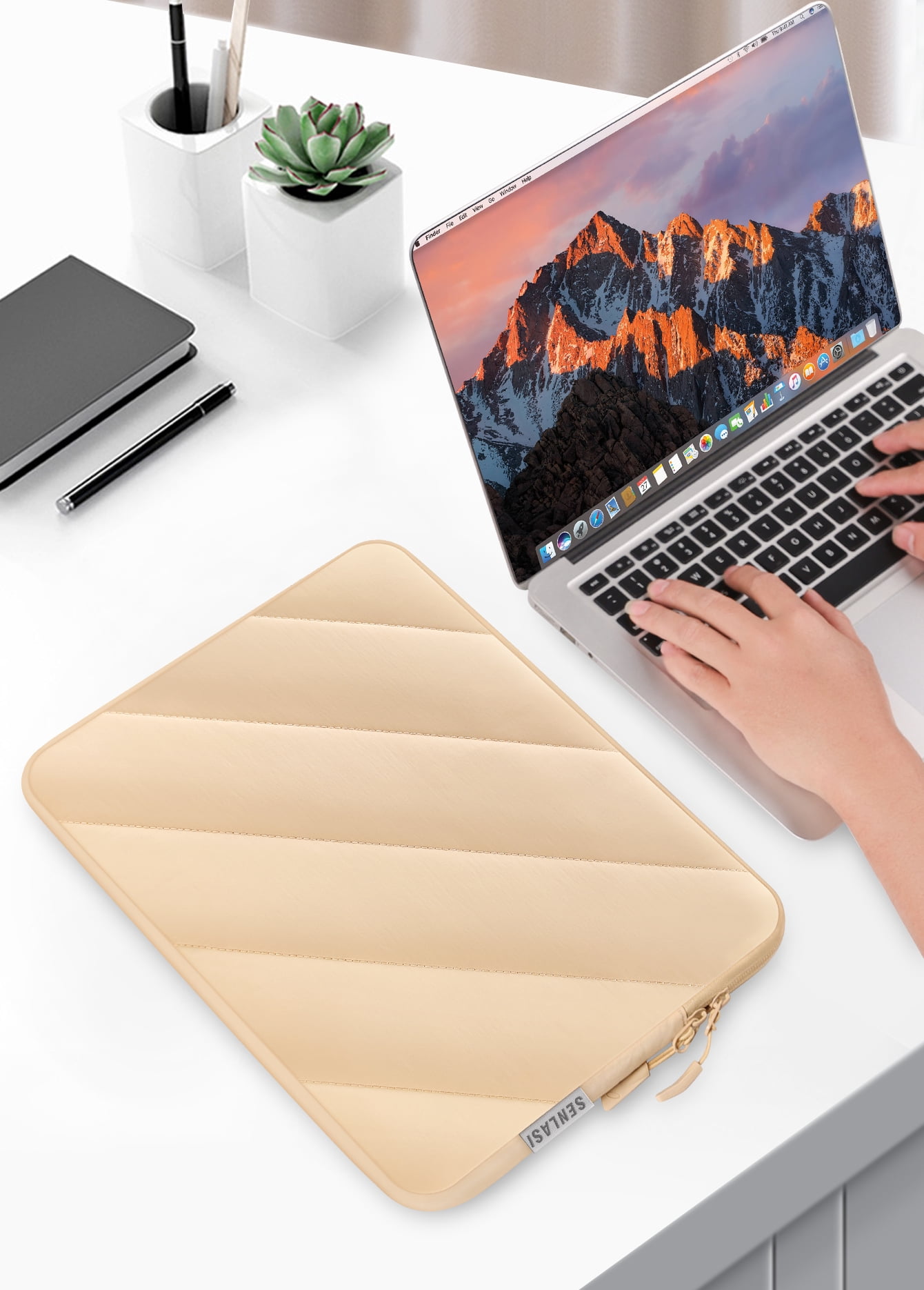 SENLASI Puffy 14 inch Laptop Sleeve Laptop Case 14 Inch For 14” Lenovo Thinkpad ideapad HP EliteBook Pavilion Acer Dell Chromebook Notebook,Protective Macbook Air 15 M3 M2 Waterproof Case Bag,Beige