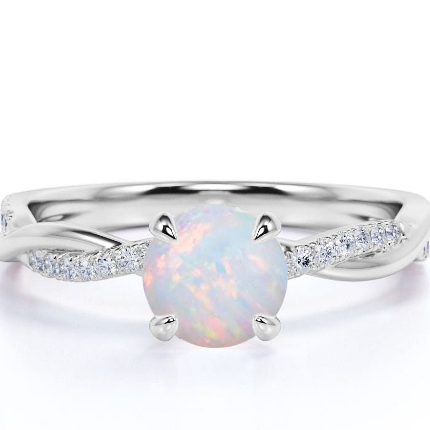 JeenMata 1 ct Round Cut Opal and Moissanite Infinity Engagement Ring in 18k White Gold over Silver