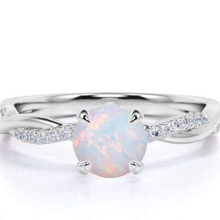 JeenMata 1 ct Round Cut Opal and Moissanite Infinity Engagement Ring in 18k White Gold over Silver