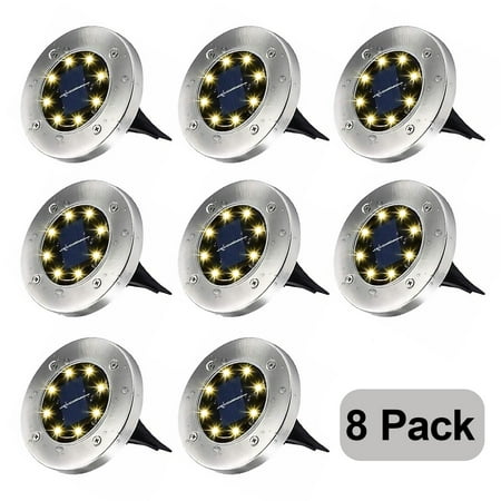 Rirool Solar Ground Lights, 8 LED Solar Disk Lights Outdoor Waterproof for Garden Yard Patio Pathway Lawn Driveway Walkway- Warm White 8 Pack