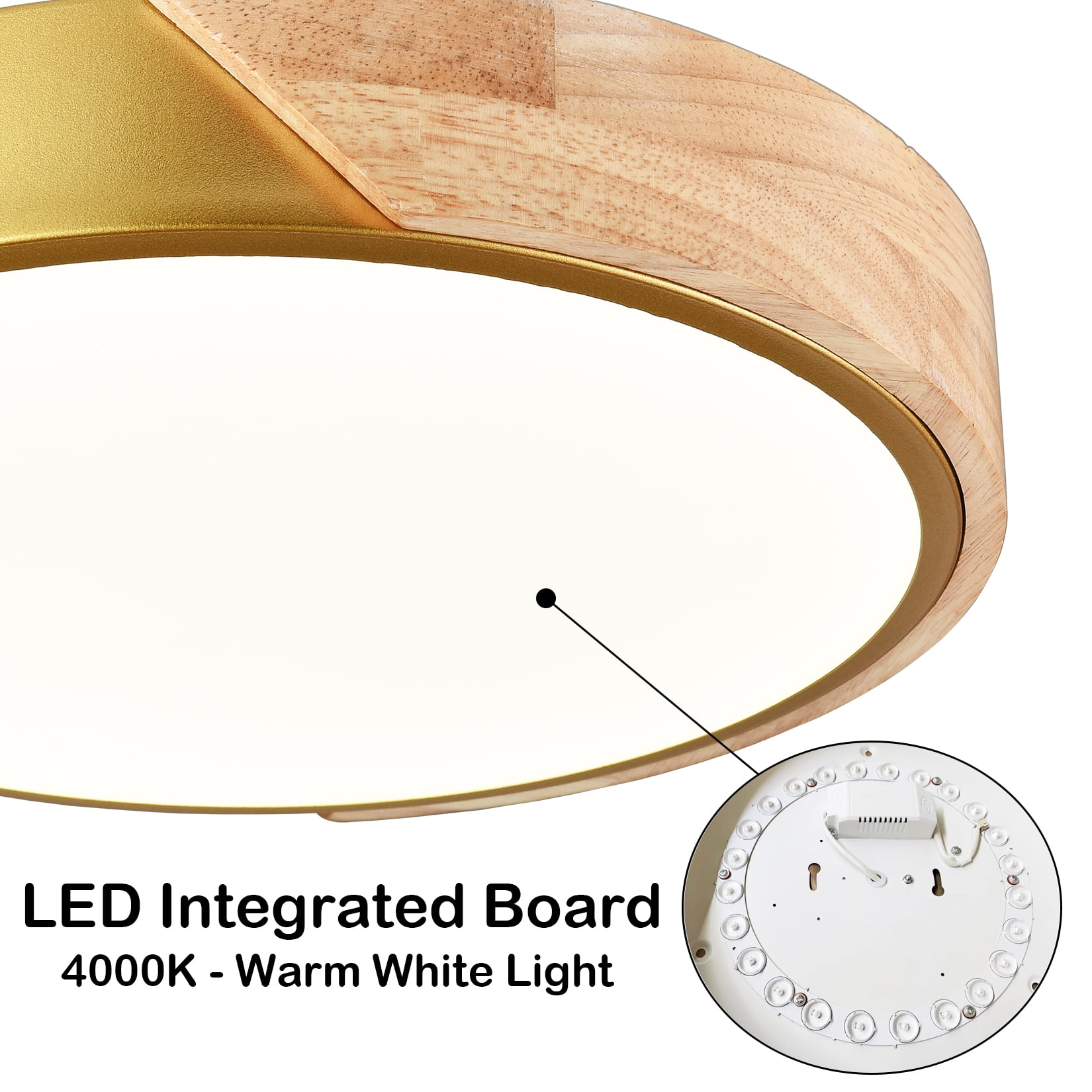 Claxy 12" Gold and Wood LED Flush Mount Ceiling Light 2 Pack
