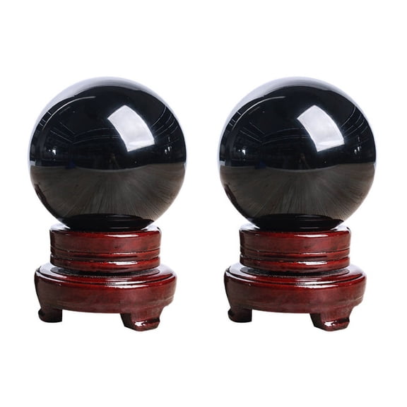 2X 80MM Natural Black Sphere Large Crystal Healing Stone with Base