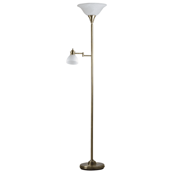 Aaron Torchiere with Swing Arm Reading Light and Antique Brass Color