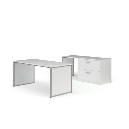 OFM Fulcrum Series Office Furniture Set  66  Table Desk  66  Credenza  Lateral Filing Cabinet  Leg Panels  in White