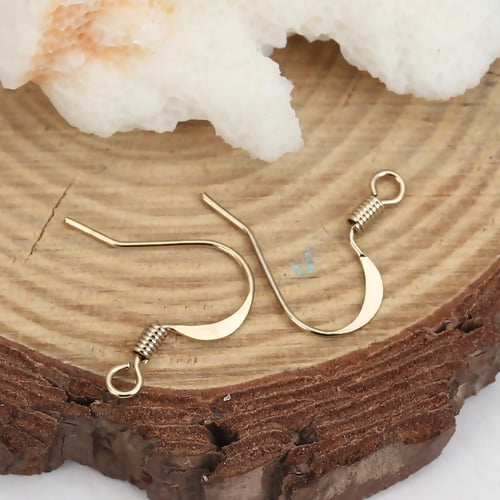 E251B - 100 pcs Copper 14K Gold Plated Earring Hooks with Spring - 17mm x 17mm - Hole Size: 1.6mm