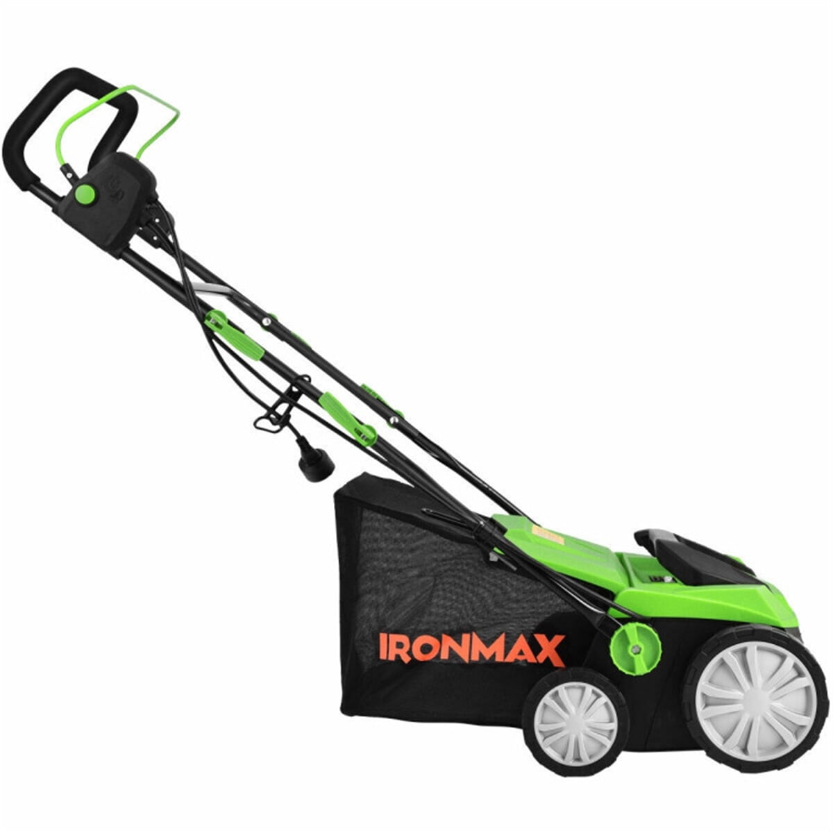 15 Inch 13 Amp Electric Lawn Dethatcher Scarifier with 50L Collection Bag and Removable Blades Green
