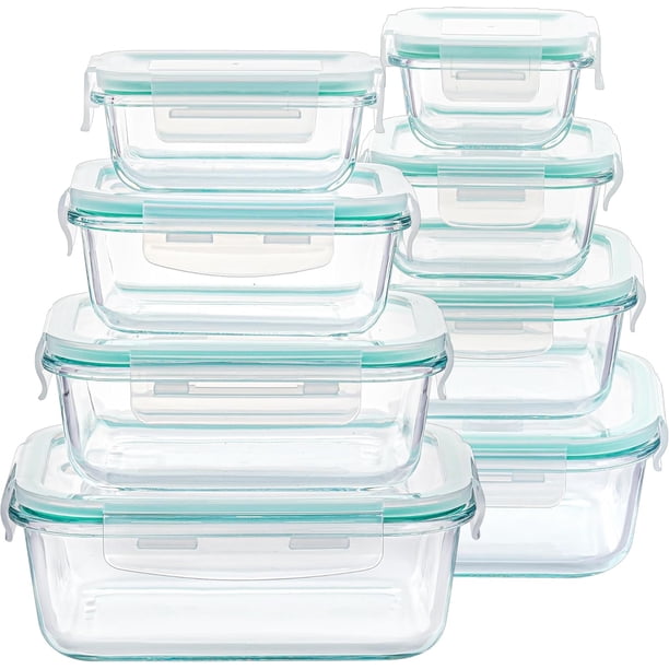 Paquete de 8 recipientes de vidrio para almacenar alimentos con tapas herméticas, recipientes de vidrio para preparar comidas, aptos para microondas, horno, congelador y lavavajillas, sin BPA.