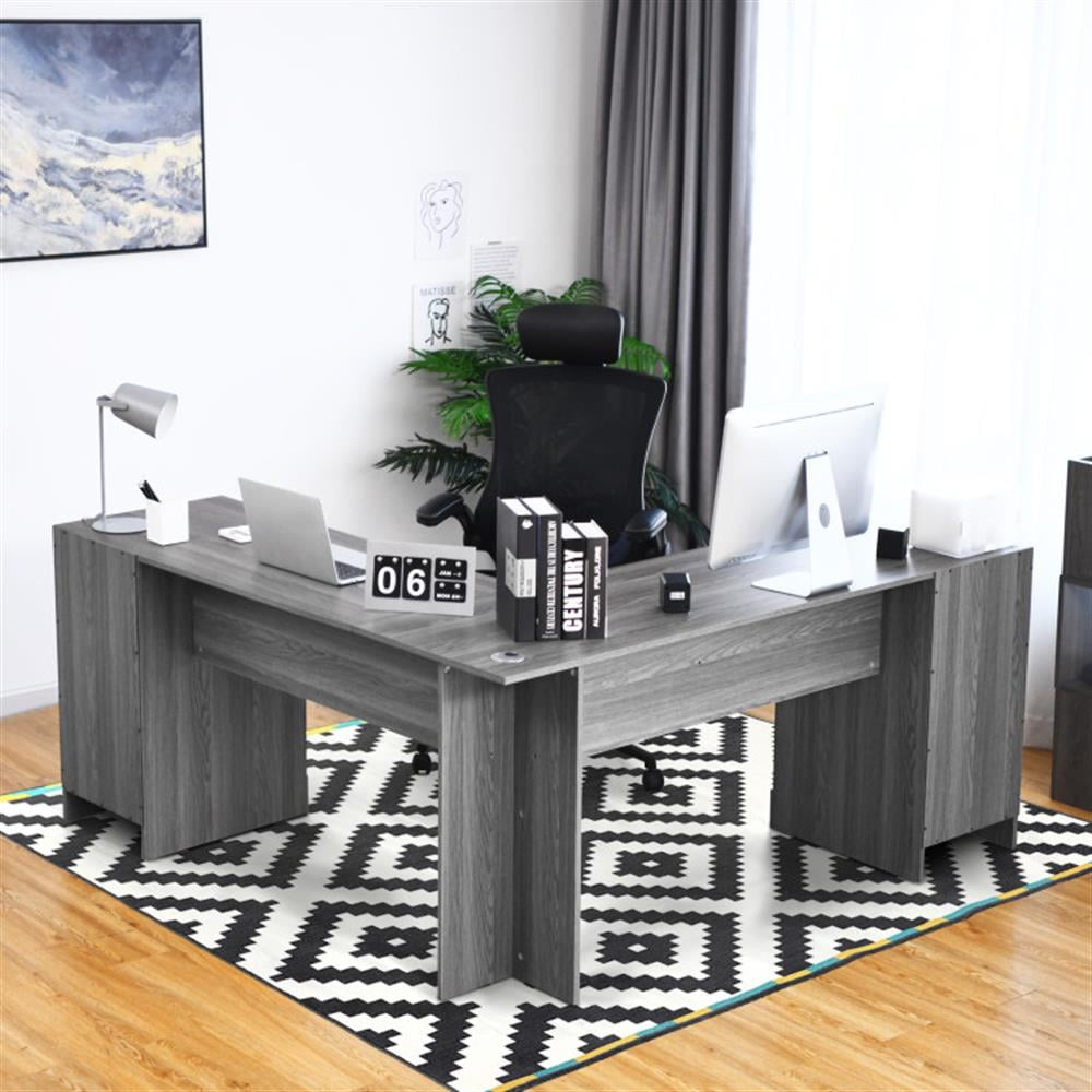 Demi Bonn 2-Drawer Home Office Desk with Steel Frame, Small Home Computer Desk Study Writing Table, Gray