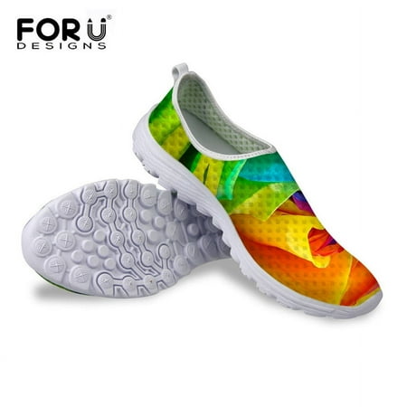 

FORUDESIGNS Fashion Women Summer Beach Mesh Shoes Ladies Comfortable 3D Flower Printed Shoes Woman Casual Flat Lightweight Shoes