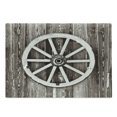 thumbnail image 1 of Barn Wood Wagon Wheel Cutting Board, Retro Wheel on Timber Wall Barn House Village Cart Circle, Decorative Tempered Glass Cutting and Serving Board, Large Size, Dark Brown and White, by Ambesonne, 1 of 1