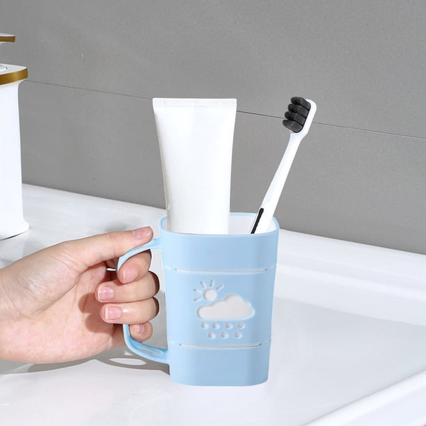 Taza de Baño, Enjuague Bucal de Plástico con Asa, Vaso, 7.5 x 7.5 x 10 cm, Base Antideslizante, Diseño Ligero para Cepillo de Dientes, Enjuague Bucal, Azul Cielo