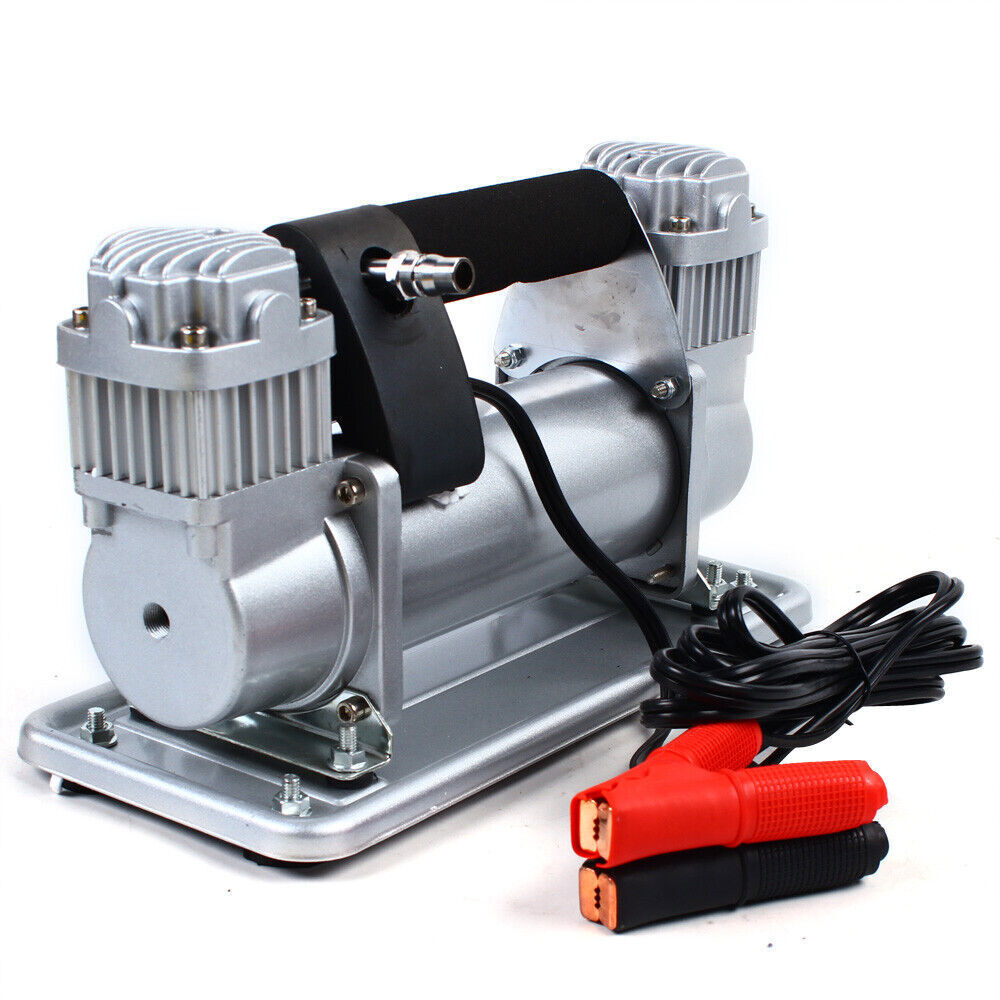12V 480W Heavy Duty Metal Dual Cylinder Pump Air Compressor Tire Inflator