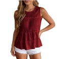 thumbnail image 4 of Ecqkame Tank Tops for Women Solid Color Round Neck Tiered Ruffle Sleeveless Shirts Summer Lightweight Daily Versatile Blouses Red L, 4 of 9