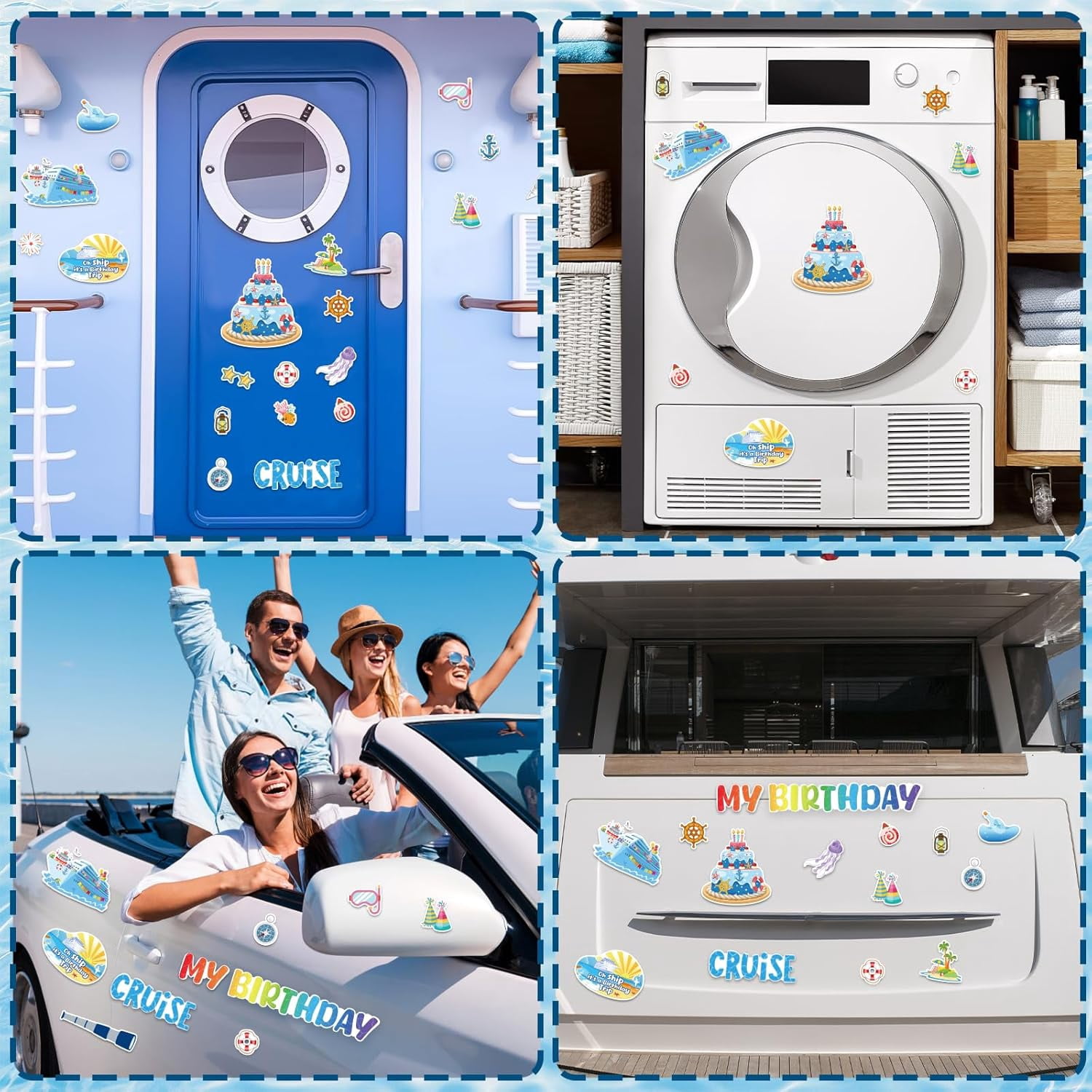 26 Pcs Birthday Cruise Door Decorations Magnetic, Funny Cruise Ship Sea Navigation Door Magnets Stickers Cruise Door Decor for Cabin Door Fridge Car Accessories Carnival Birthday Party Supplies
