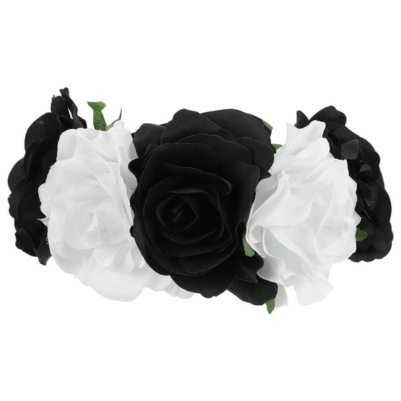 OULII Black Flower Crown Headband Elastic Floral Hairband Party Wedding Accessory